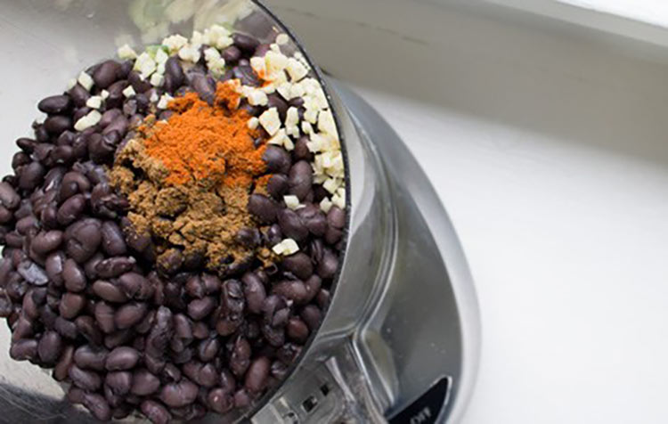 black beans in food processor